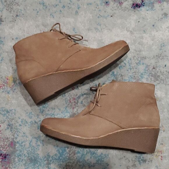 Lucky Brand Leather Wedge Junes Ankle  Boots in Tan Size 7M - Picture 6 of 13
